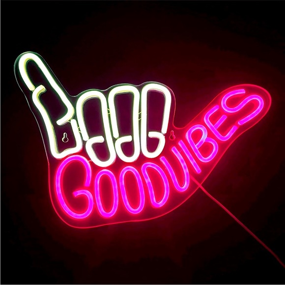 Neon Sign Good Vibes Blue White Hippie Retro 90's Party Birthday Room Light Deco - Picture 7 of 9